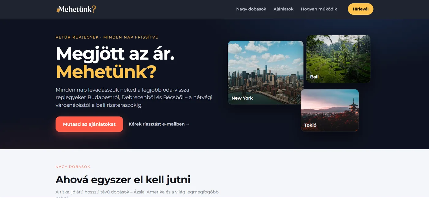 Mehetünk travel discovery website screenshot